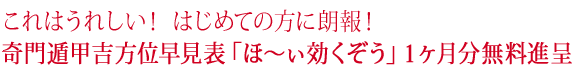 奇門遁甲吉方位早見表「ほ〜ぃ効くぞう」1ヶ月分無料進呈